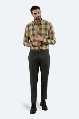 خرید پیراهن آستین بلند مردانه ، طرح چهارخانه ، پیراهن رگولار رنگ زرد ، خرید آسان با ارسال رایگان