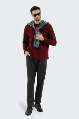 تیشرت آستین سلانیک مردانه ، رنگ زرشکی یقه کشبافت آستین بلند قواره دار معمولی خرید آنلاین ارسال رایگا