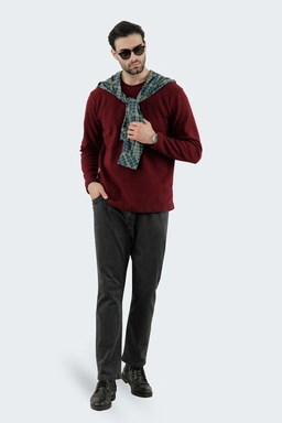 تیشرت آستین سلانیک مردانه ، رنگ زرشکی یقه کشبافت آستین بلند قواره دار معمولی خرید آنلاین ارسال رایگا