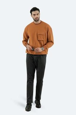 تیشرت ژاکارد آستین بلند مردانه رنگ آجری ، تی شرت یقه گرد آستین دار پاییزه زمستان گرم.