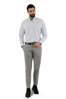 پیراهن آستین بلند راه راه مردانه ، رنگ سفید راه راه آبی روشن ، خرید آنلاین و ارسال رایگان.