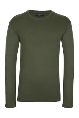 تیشرت آستین بلند مردانه یقه گرد رنگ سبز تیره استایل معمولی ، تیشرت ضخیم پاییزه زمستانه