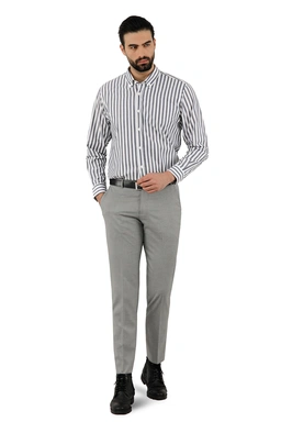 پیراهن آستین بلند راه راه مردانه ، رنگ سفید راه راه طوسی، خرید آنلاین و ارسال رایگان.