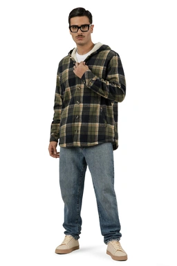 کاپشن کلاهدار پشمی مردانه طرح چهارخانه سبز و کرم ، مدل آزاد ارسال رایگان و سریع.