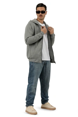 سوئیشرت مردانه ملانژ کلاهدار ، ضخیم و گرم زیپدار می باشد.