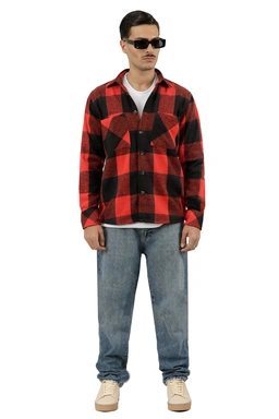 پیراهن آستین بلند پشمی مردانه طرح چهارخانه قرمز و مشکی ، مدل رگولار ارسال رایگان و سریع.