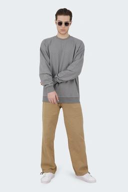 تیشرت ژاکارد آستین بلند مردانه رنگ طوسی طرح دار، تی شرت یقه گرد آستین دار پاییزه زمستان گرم.