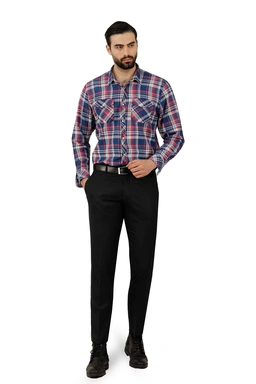 خرید پیراهن آستین بلند مردانه طرح چهار خانه ، یقه برگردان دارای دو جیب در دار. 