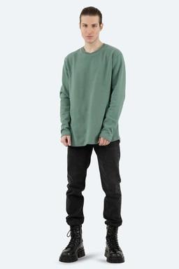 تیشرت آستین سلانیک مردانه ، رنگ سبز یقه کشبافت آستین بلند قواره دار معمولی خرید آنلاین ارسال رایگا