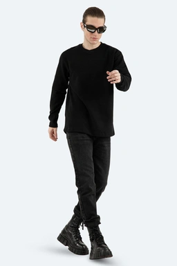 تیشرت آستین سلانیک مردانه ، رنگ مشکی یقه کشبافت آستین بلند قواره دار معمولی خرید آنلاین ارسال رایگا