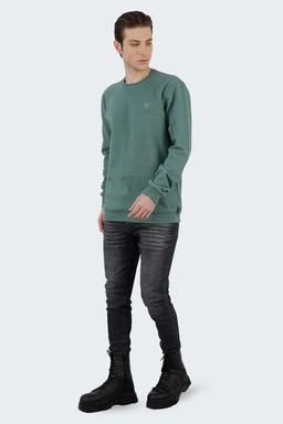 تیشرت آستین سلانیک مردانه ، رنگ سبز روشن یقه کشبافت آستین بلند قواره دار معمولی.