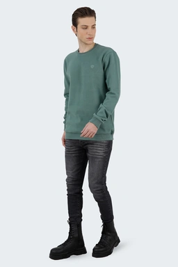 تیشرت آستین سلانیک مردانه ، رنگ سبز روشن یقه کشبافت آستین بلند قواره دار معمولی.