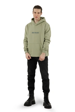 هودی جلو بسته کلاه دار رنگ سبز مغز پسته ای ، دارای چاپ روی قسمت جلو و پشت خرید آنلاین با ارسال رایگا