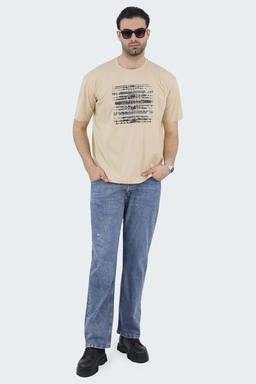 خرید تی شرت آستین کوتاه مردانه ، تی شرت چاپدار کرم ، مدل معمولی با قیمت مناسب رنگ کرم.