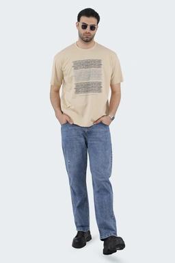 خرید تی شرت آستین کوتاه مردانه ، تی شرت چاپدار کرم ، مدل معمولی با قیمت مناسب رنگ کرم.