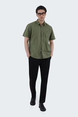 پیراهن آستین کوتاه مردانه یقه برگردان ، پیراهن رگولار سبز لجنی لینن ارسال سریع و رایگان.