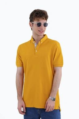 خرید جدید ترین پولوشرت آستین کوتاه مردانه رنگ خردلی یقه برگردان ، ارسال سریع و رایگان.