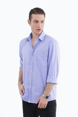 پیراهن آستین بلند مردانه رگولار ،رنگ یاسی ، تک جیب ،مناسب استفاده روزمره و مهمانی اداری.