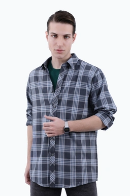 پیراهن آستین بلند مردانه طرح چهارخانه طوسی آبی ، خرید پیراهن مردانه طرح دار ارسال سریع و رایگان. 