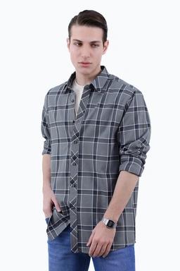 پیراهن آستین بلند مردانه طرح چهارخانه طوسی ، خرید پیراهن مردانه طرح دار ارسال سریع و رایگان. 