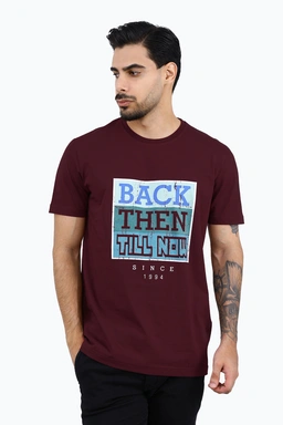  خرید تی شرت آستین کوتاه مردانه چاپدار رنگ زرشکی چاپدار ، تیشرت یقه گرد خرید و ارسال رایگان. 