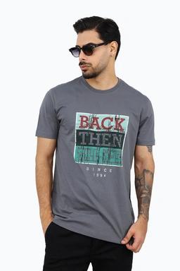  خرید تی شرت آستین کوتاه مردانه چاپدار رنگ طوسی چاپدار ، تیشرت یقه گرد خرید و ارسال رایگان. 