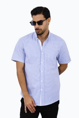  پیراهن طرح راه راه مردانه دارای تک جیب و یقه برگردان ، مدل پیراهن رگولار معمولی.