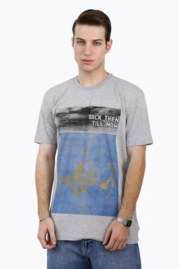   خرید تی شرت آستین کوتاه مردانه چاپدار ملانژ ، تیشرت یقه گرد خرید و ارسال رایگان. 