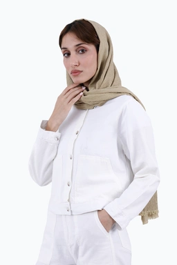 کت کوتاه زنانه ، خرید از برند پاتن جامه ، کت کتان زنانه کوتاه آستین سه ربع رنگ سفید - شیری.