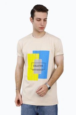   خرید تی شرت آستین کوتاه مردانه چاپدار رنگ کرم ، تیشرت یقه گرد خرید و ارسال رایگان. 