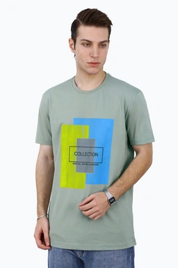  خرید تی شرت آستین کوتاه مردانه چاپدار رنگ سبز ، تیشرت یقه گرد خرید و ارسال رایگان. 