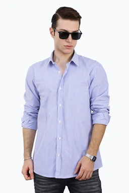   پیراهن آستین بلند مردانه ، طرح راه راه شده یقه برگردان ، مدل پیراهن رگولار معمولی.