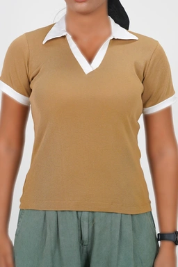 تیشرت آستین کوتاه یقه دار زنانه