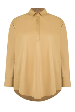 شومیز یقه برگردان آستین بلند زنانه رنگ خردلی