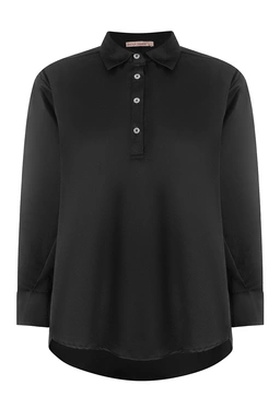 شومیز یقه برگردان آستین بلند زنانه رنگ مشکی