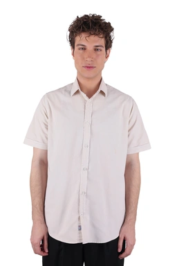 پیراهن آستین کوتاه مردانه کتان رنگ کرم روشن