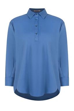 شومیز یقه برگردان آستین بلند زنانه رنگ آبی تیره