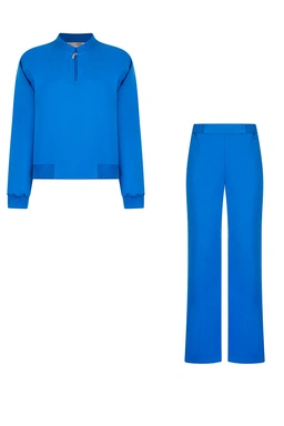 ست سوئیشرت کراپ و شلوار بگی زنانه رنگ آبی