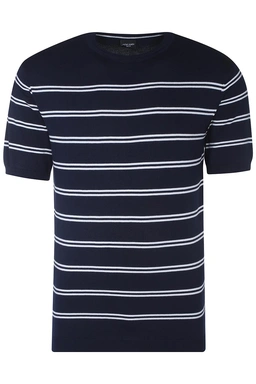 تیشرت بافت یقه گرد مردانه طرح راه راه رنگ سرمه ای