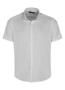 پیراهن نخی مردانه آستین کوتاه رنگ سفید