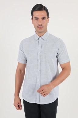 پیراهن نخی مردانه آستین کوتاه طرح راه راه رنگ طوسی