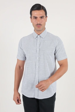 پیراهن نخی مردانه آستین کوتاه طرح راه راه رنگ طوسی