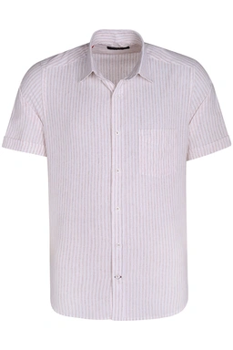 پیراهن نخی مردانه آستین کوتاه طرح راه راه