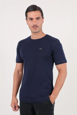 تیشرت یقه گرد آستین کوتای ساده رنگ سرمه ای