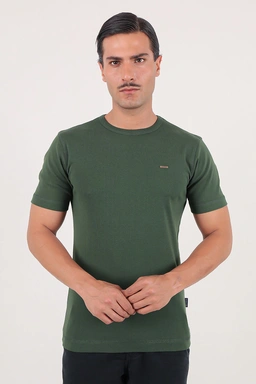 تیشرت یقه گرد آستین کوتای ساده رنگ سبز پررنگ