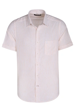 پیراهن نخی مردانه آستین کوتاه طرح راه راه