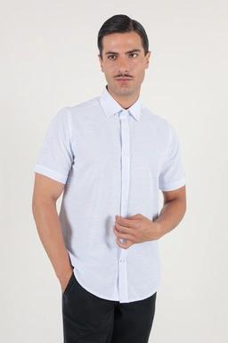 پیراهن نخی مردانه آستین کوتاه طرح راه راه آبی