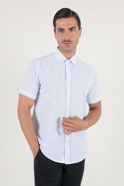 پیراهن نخی مردانه آستین کوتاه طرح راه راه آبی