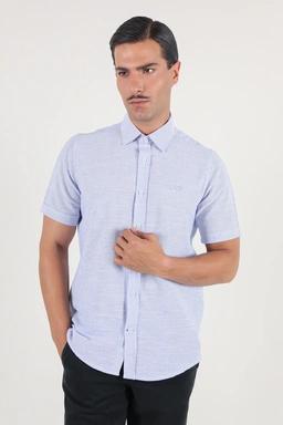 پیراهن نخی مردانه آستین کوتاه طرح راه راه رنگ آبی پرنگ