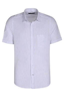 پیراهن نخی مردانه آستین کوتاه طرح راه راه